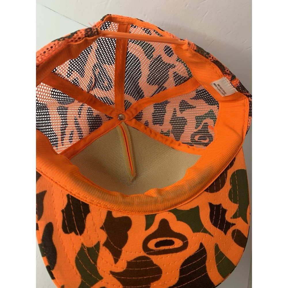 Vintage Orange Camouflage Antelope Trucker Hat Mesh Back Adjustable Men Hunting - Picture 3 of 5